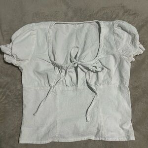 White Short Sleeve Tie-Front Peasant Top